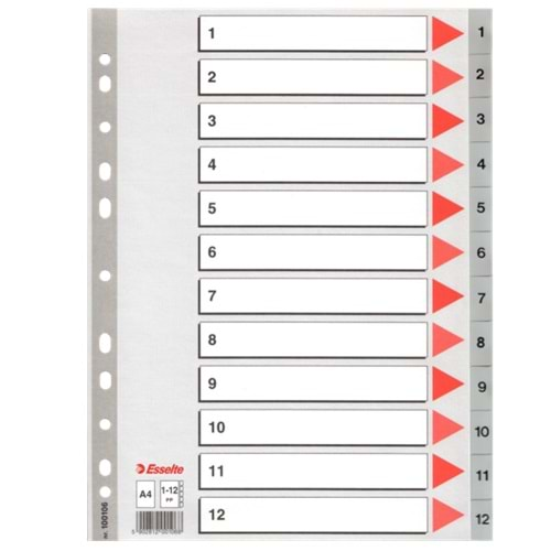 Esselte Seperatör 1-12 Rakamlı Plastik A4 100106