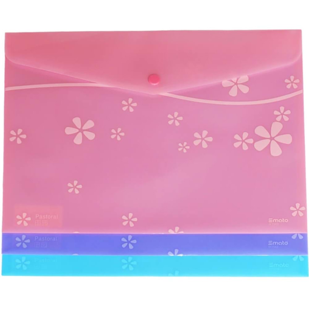 Smato Çıtçıtlı Evrak Zarfı Mat Çiçek Desenli Pembe W7542 (1 Adet)