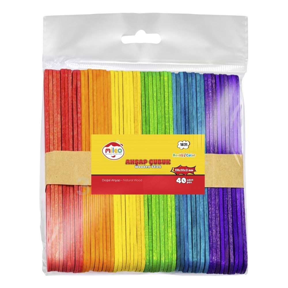 Mileo Ahşap Dil Çubuk Kare 114x10x2 MM Renkli 1831