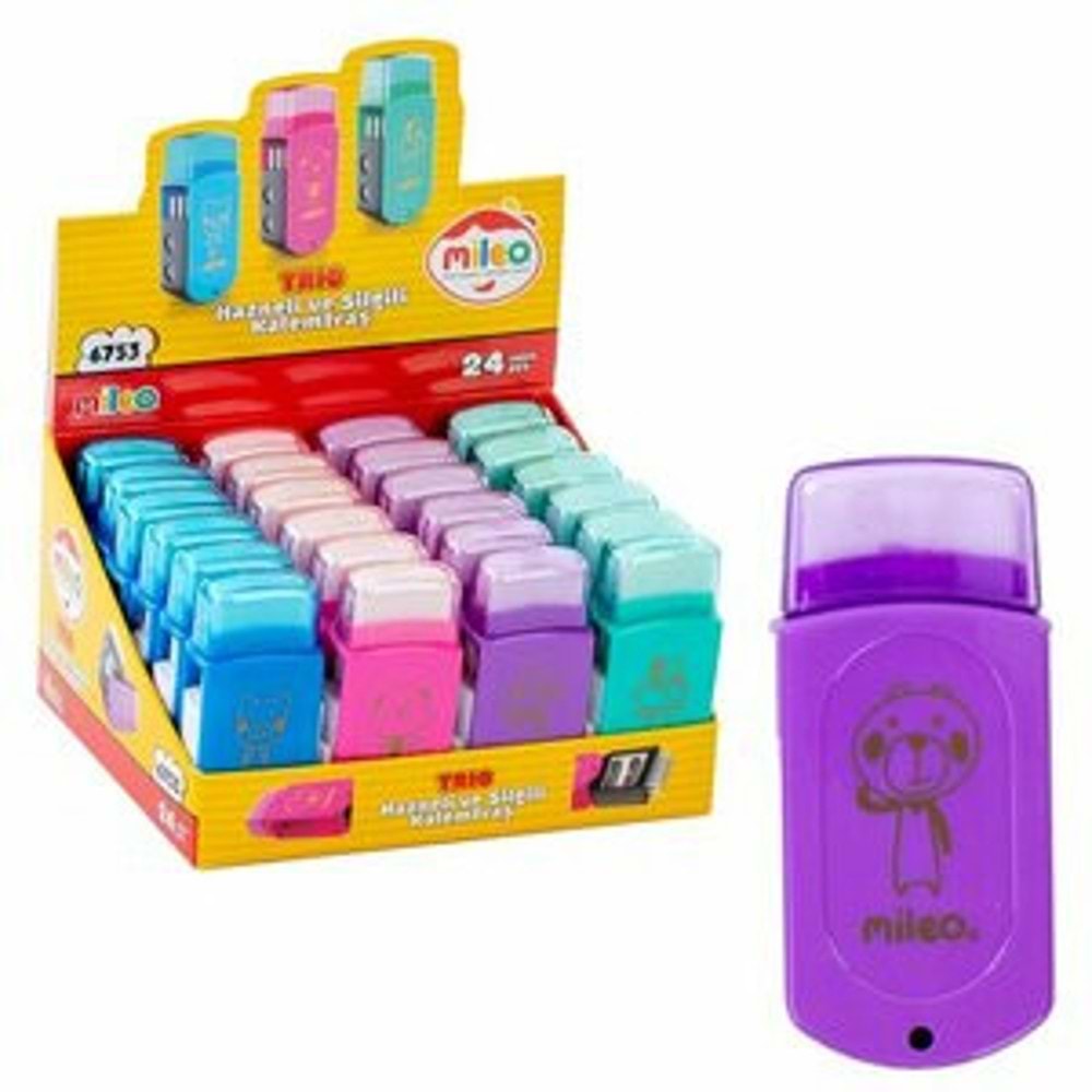 Mileo Trio İkili Hazneli Ve Fırçalı Kalemtraş 6753 (1 Adet)