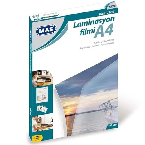 Mas Laminasyon Filmi Parlak A4 125 MIC 7706 (1 Adet)