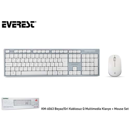 Everest KM-6063 Beyaz-Gri Kablosuz Q Multimedia Klavye + Mouse Set