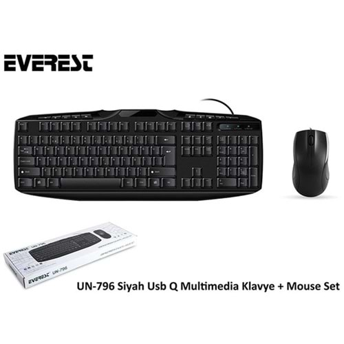 Everest UN-796 Siyah Usb Q Multimedia Klavye + Mouse Set