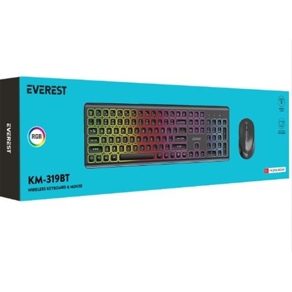 Everest KM-319BT Siyah 2.4G+BT1+BT2 Çoklu Cihaz Bağlantılı Q Set Kablosuz Klavye + Mouse