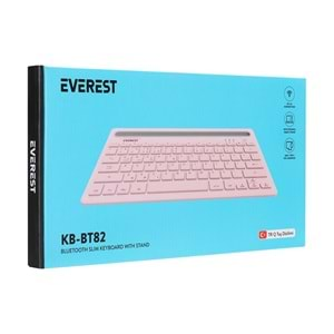 Everest KB-BT82 Pembe-Gri Bluetooth Ultra İnce+Şarjlı Q Mac-Win-Android-Ios Uyumlu Kablosuz klavye