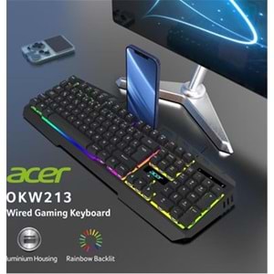 Acer OKW213 Siyah RGB Rainbow Backlit Gaming Keyboard Rainbow (Kablo Uzunluğu 1,5mt)