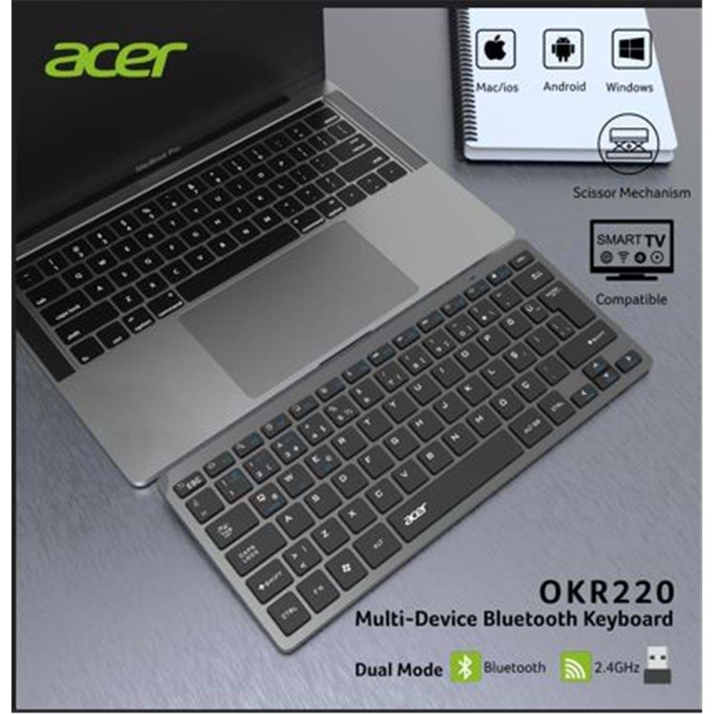 Acer OKR220 Siyah MultiDevice Dual Mode 2.4GHZ Bluetooth Klavye (Smart Tv)(Android)