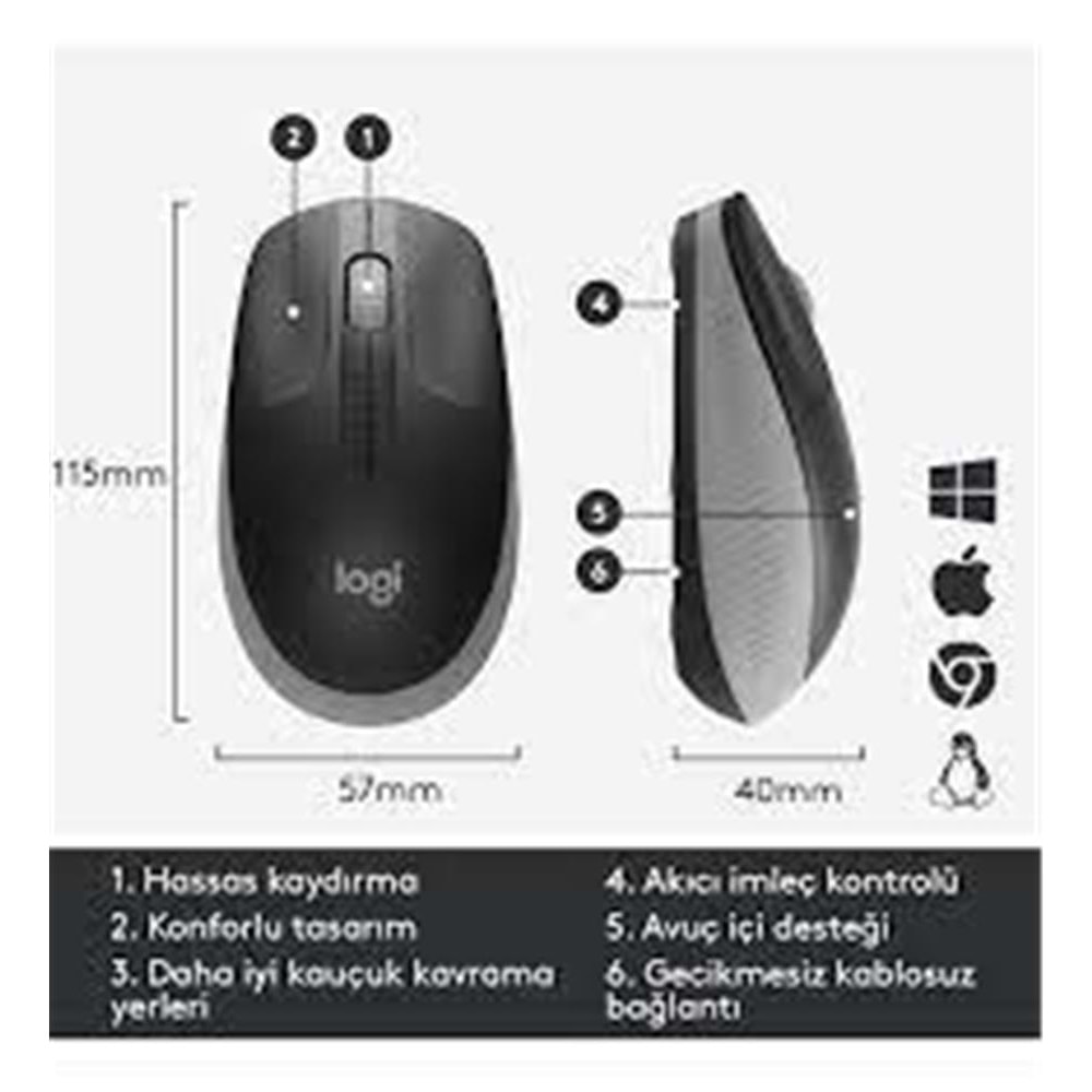 Logitech 910-005909 M191 Mavi Büyük Boy Kablosuz Mouse Optik 1000 Dpı Buton