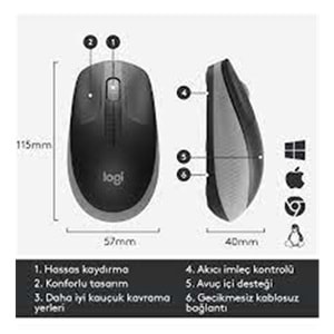 Logitech 910-005909 M191 Mavi Büyük Boy Kablosuz Mouse Optik 1000 Dpı Buton