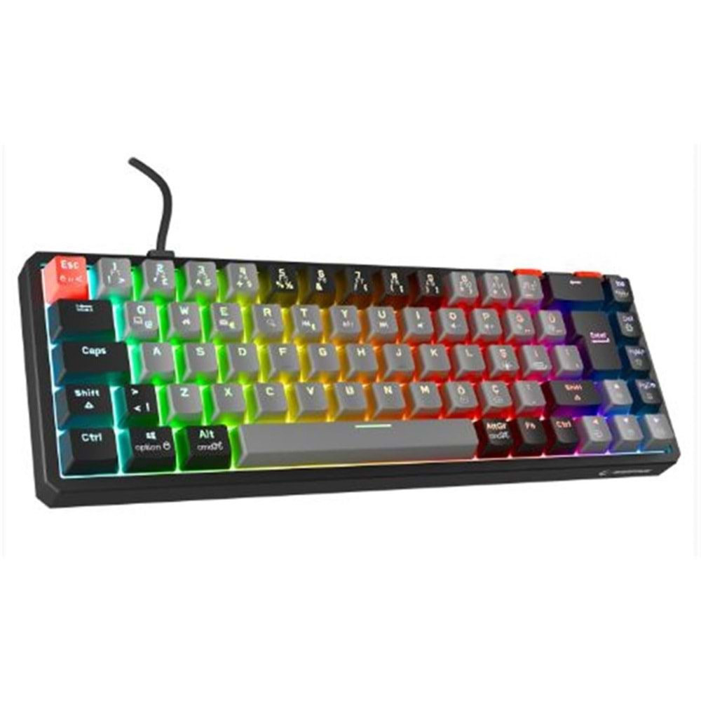 Rampage YORU MINI Gri-Siyah Type-C Bağlantılı OUTEMU Red Swich Q Mekanik Gaming Oyuncu Klavye RGB