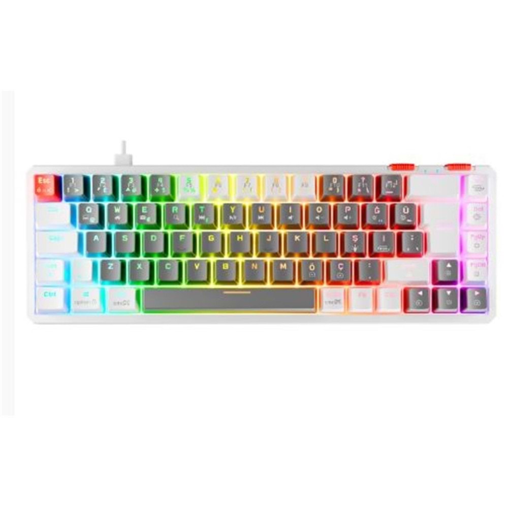 Rampage YORU MINI Gri-Beyaz Type-C Bağlantılı OUTEMU Red Swich Q Mekanik Gaming Oyuncu Klavye RGB