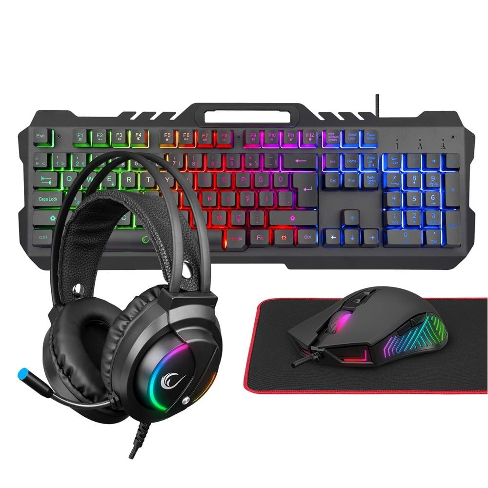 Rampage FITMENT KM-GX7 Gökkuşağı Siyah USB Gaming Combo Mouse+ Mousepad+ Kulaklık Q Gaming Klavye