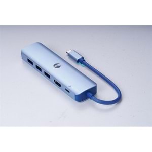 Vcom CUE55 Mavi Type-C To Hdmi(4K@30Hz)+Gigabit LAN+Usb3.0+Pd 3.0 100W Çoklayıcı