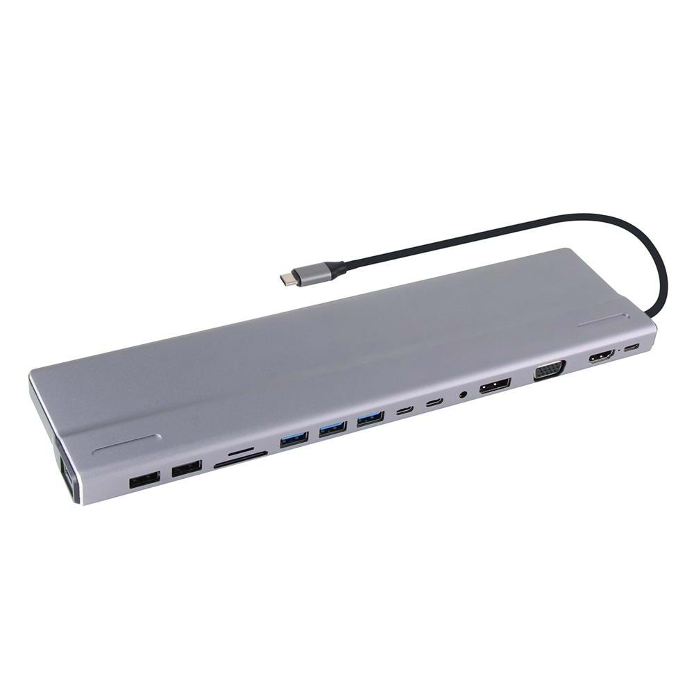 Vcom CU4703 Type-C To USB3.0-3+USB2.0-2+VGA+RJ45+SD+TF+Audio+HDMI+DP+USB-C DATA-2+USB-C Çoklayıcı