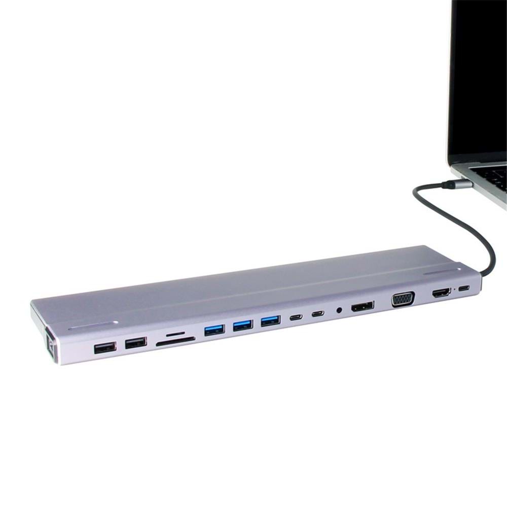 Vcom CU4703 Type-C To USB3.0-3+USB2.0-2+VGA+RJ45+SD+TF+Audio+HDMI+DP+USB-C DATA-2+USB-C Çoklayıcı