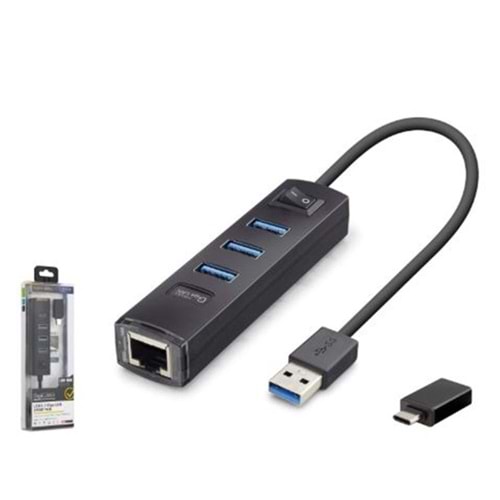 iETOP RJ4503 USB Type-C 3.2 Gen1 Combo Anahtarlı Hub Gigabit LAN 4 Port 5 Gbps Siyah
