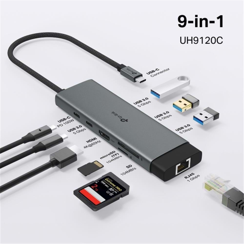 Tp-Link UH9120C USB Type C Docking Station 9 Port ( USB-C PD + USB C + USB 3.0 X3 + Kart Okuyucu )
