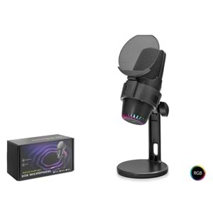 HADRON M9 Gaming RGB Masaüstü Mikrofon Pop Filtreli Type-C 48kHz 16Bit Siyah