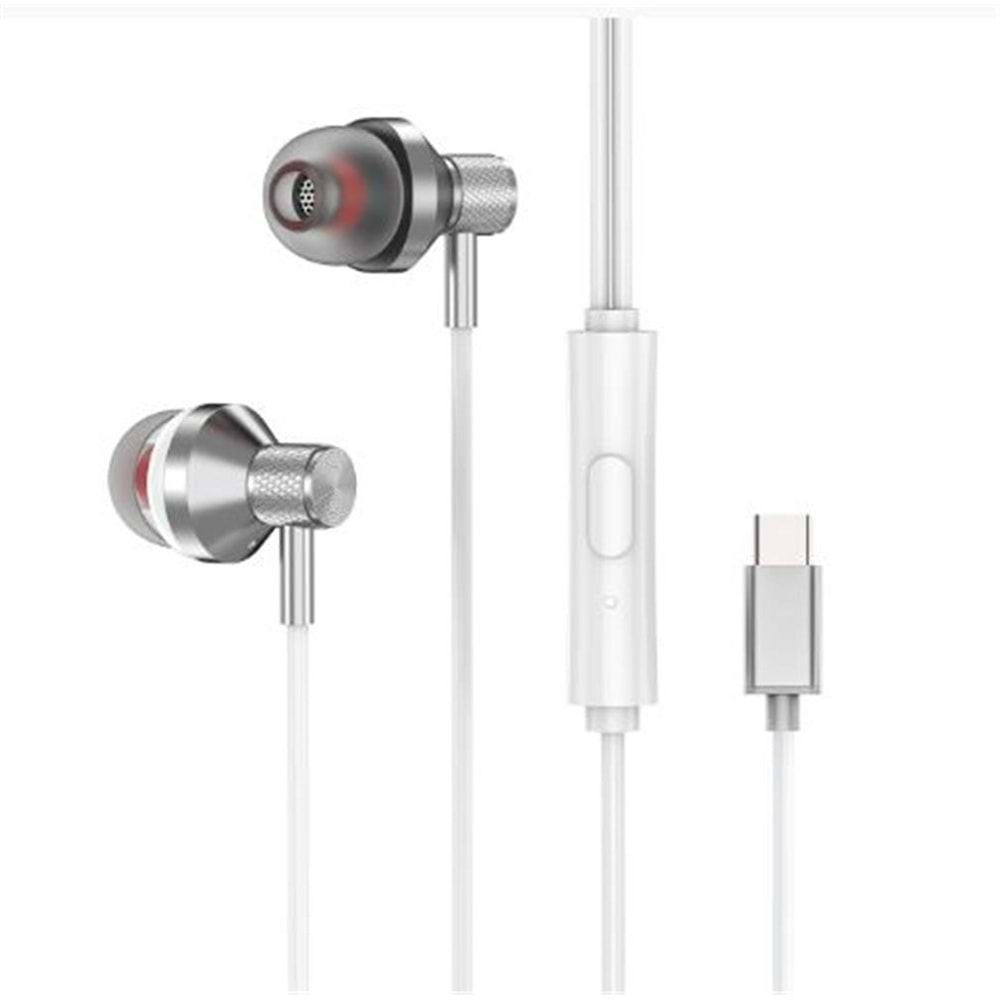 S-link SL-TPK03 TypeC Telefon Uyumlu Metal Beyaz Kulak İçi Mikrofonlu Kulaklık