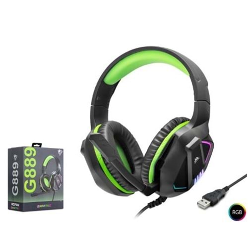 MOFAN G889 USB RGB Over-Ear Mikrofonlu Gaming Kulaklık Siyah Yeşil