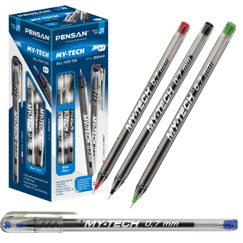 Pensan Tükenmez Kalem My-Tech 0.7 MM İğne Uç Kırmızı 2240 (1 Adet)