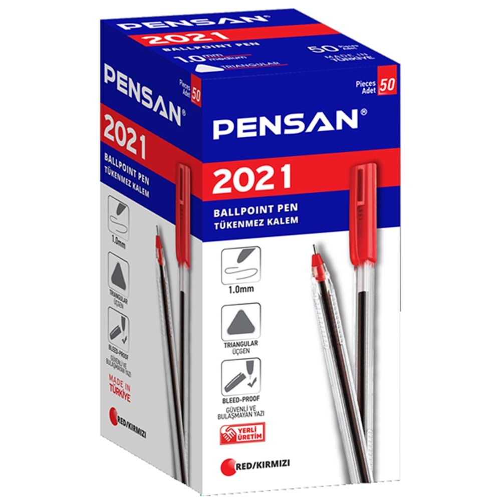 Pensan Tükenmez Kalem Üçgen Gövdeli Şeffaf Kırmızı 2021 (1 Adet)