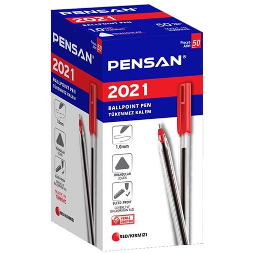 Pensan Tükenmez Kalem Üçgen Gövdeli Şeffaf Kırmızı 2021 (1 Adet)