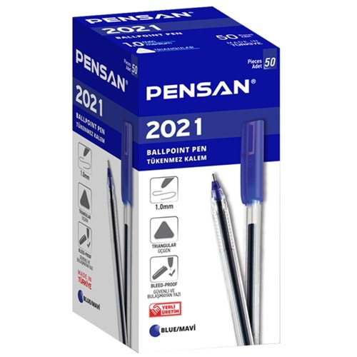 Pensan Tükenmez Kalem Üçgen Gövdeli Şeffaf Mavi 2021 (1 Adet)