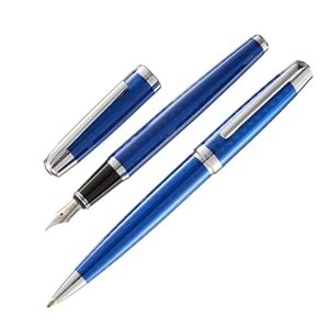 Steel Pen Takım Kalem Dolma+Tükenmez Carens Serisi Mavi 262