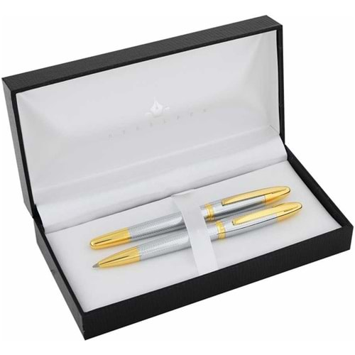 Steel Pen Takım Kalem Dolma+Tükenmez Venüs Serisi Desenli Gold 177DT