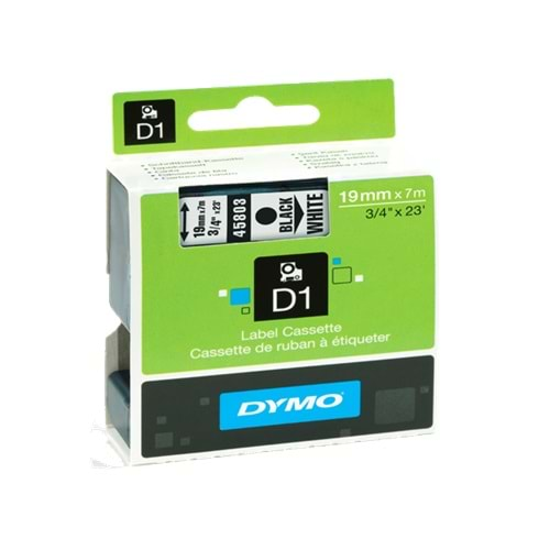 Dymo D1 Şerit Standart 19 MMx7 MT Beyaz Üzerine Siyah 45803 S0720830