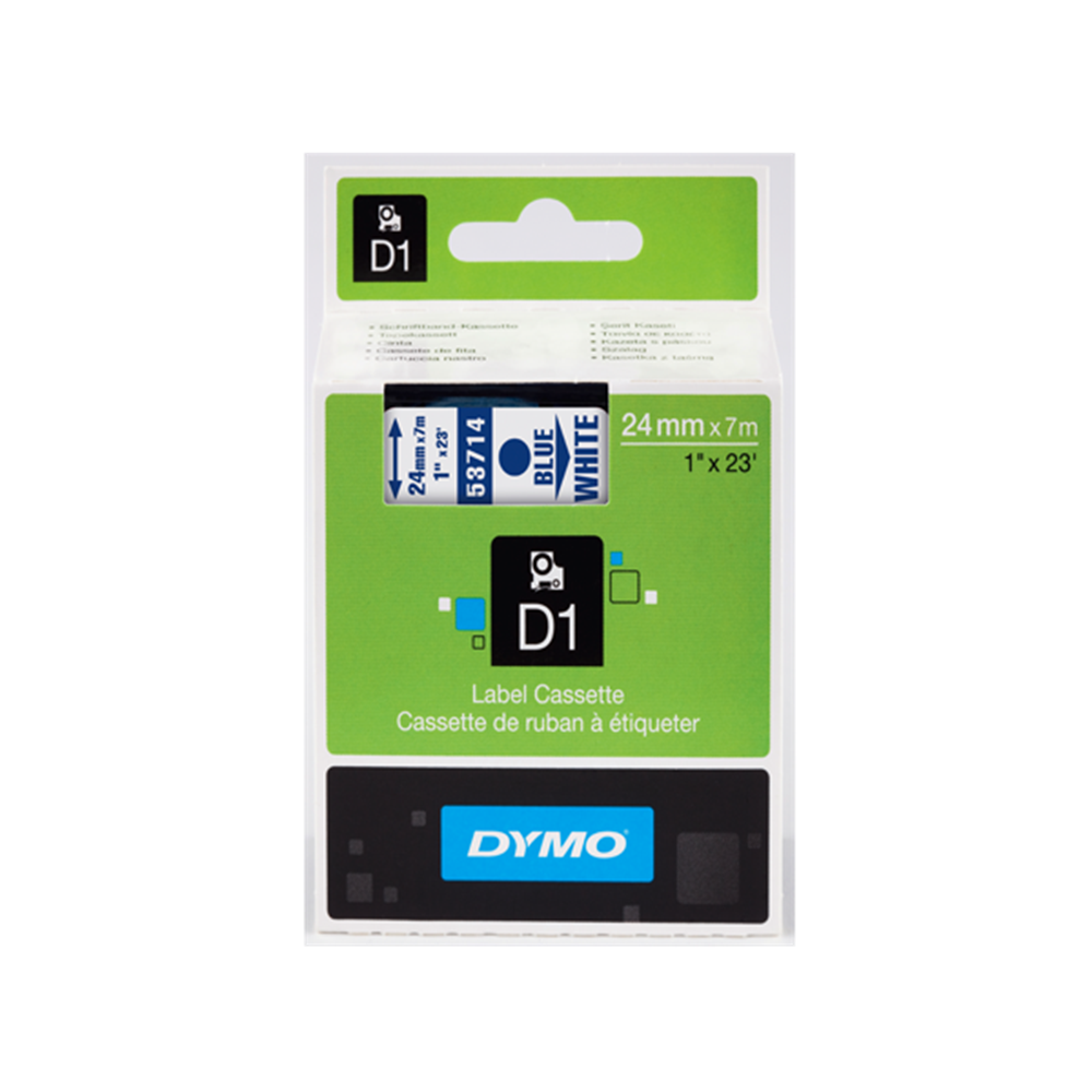 Dymo D1 Şerit Standart 24 MMx7 MT Beyaz Üzerine Mavi 53714