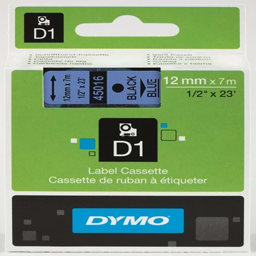 DYMO S0720560 D1 Yedek Şerit, 12 mm x 7 mt, Mavi- Siyah (45016)