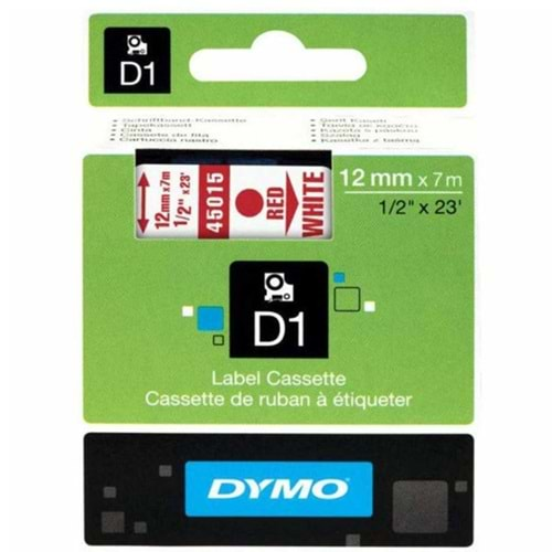 Dymo D1 Şerit Standart 12 MMx7 MT Beyaz Üzerine Kırmızı 45015