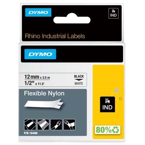 Dymo Rhinopro Esnek Naylon Şerit 12 MMx3.5 M Beyaz/Siyah 18488