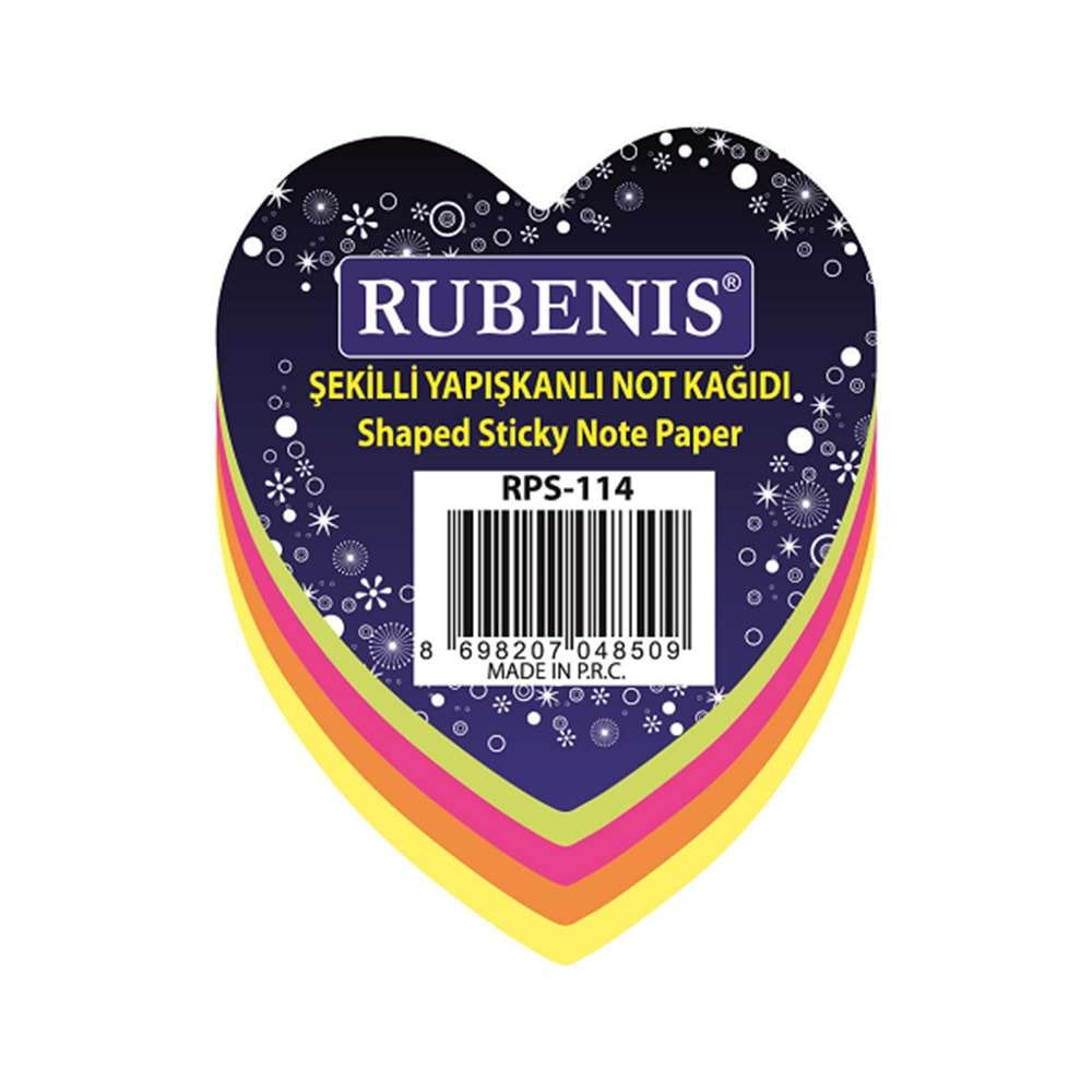 Rubenis Yapışkanlı Not Kağıdı Kalp Desenli Fosforlu 4 Renk RPS-114