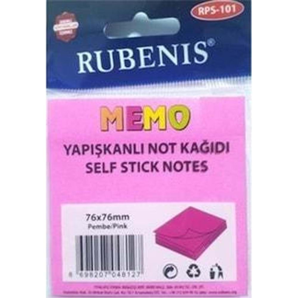 Rubenis Yapışkanlı Not Kağıdı 76x76 MM 50 Şeffaf Pembe 50 YP RPS-152 (1 Adet)