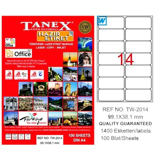 Tanex Lazer Etiket 100 YP 99.1x38.1 Laser-Copy-Inkjet TW-2014