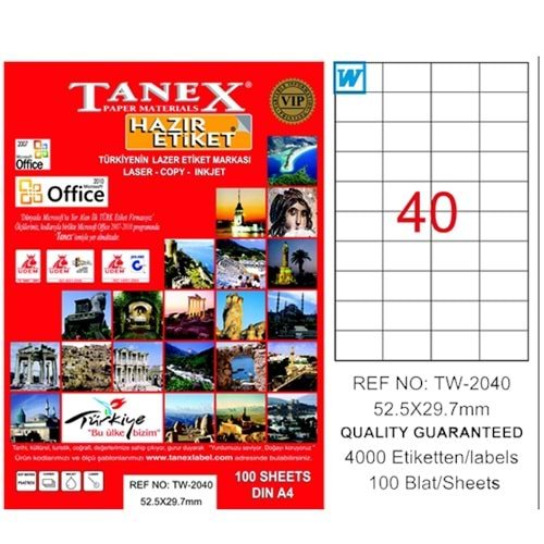 Tanex Lazer Etiket 100 YP 52x29 MM Laser-Copy-Inkjet TW-2040