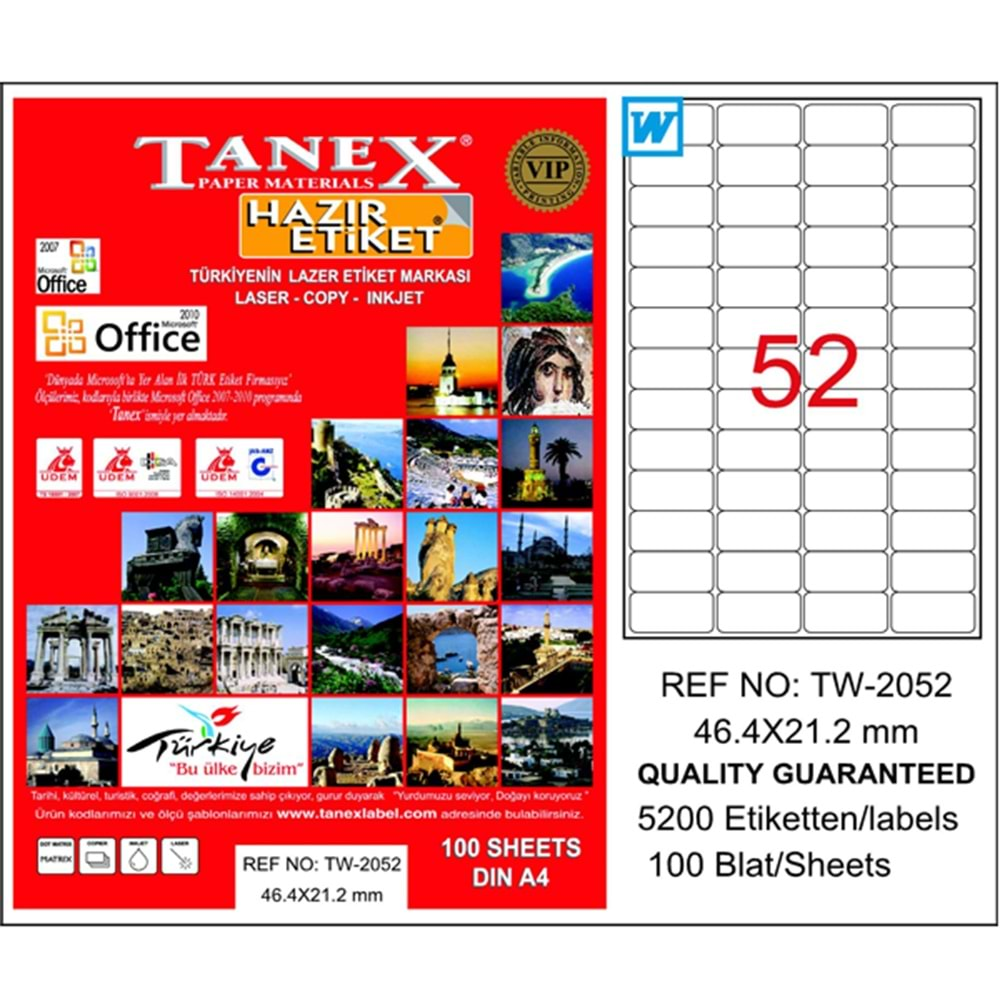 Tanex Lazer Etiket 100 YP 46.4x21.2 Laser-Copy-Inkjet TW-2052