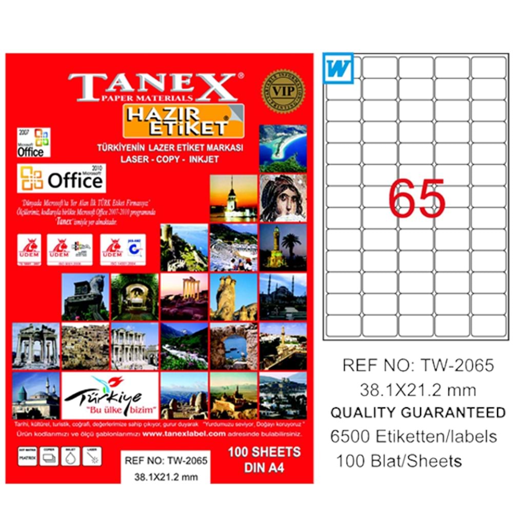 Tanex Laser Etiket 100 YP 38.1x21.2 Laser-Copy-Inkjet TW-2065