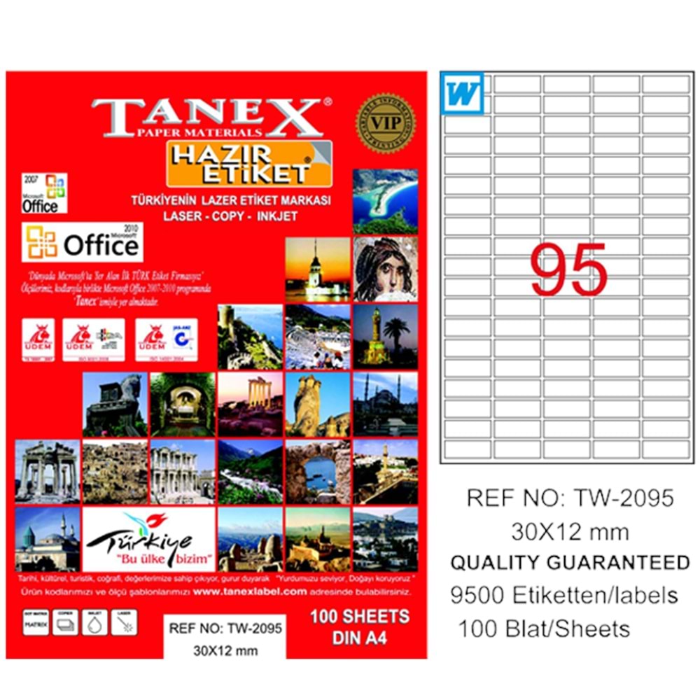 Tanex Laser Etiket 100 YP 30x12 Laser-Copy-Inkjet TW-2095