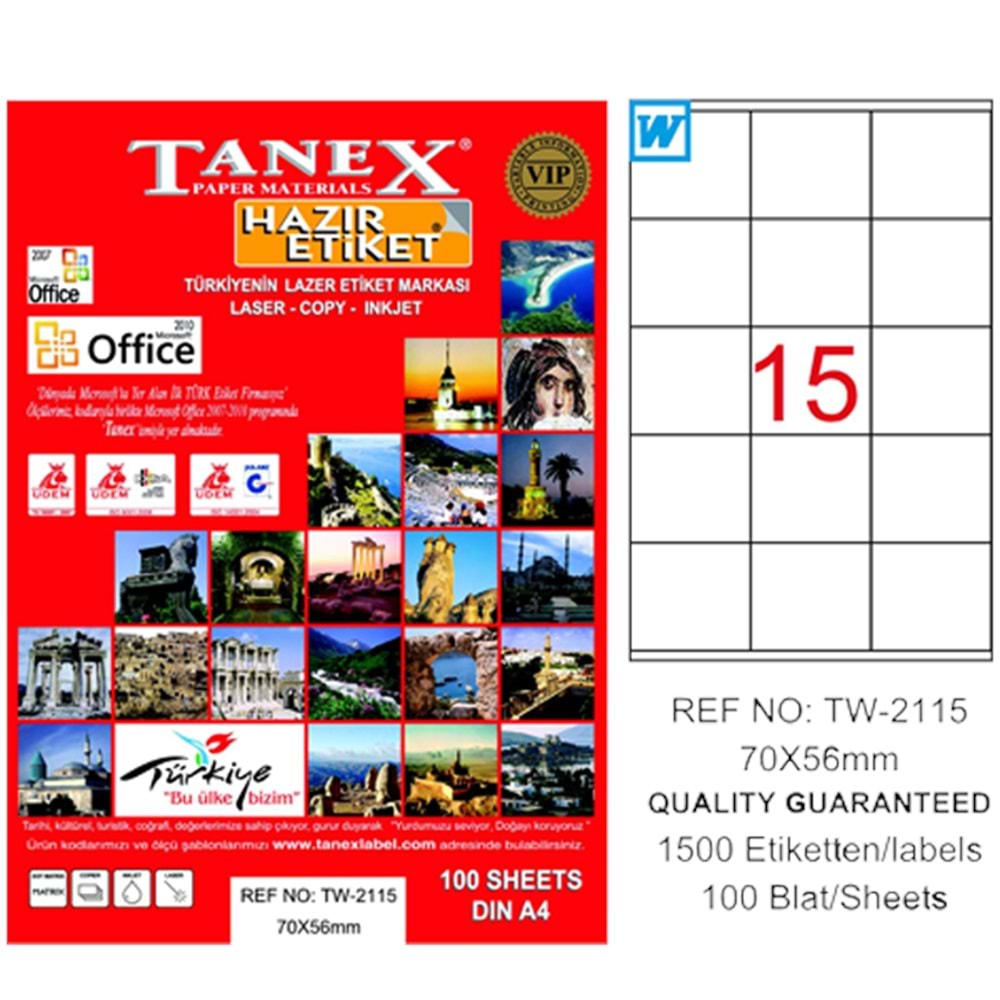 Tanex Laser Etiket 100 YP 70x56 Laser-Copy-Inkjet TW-2115