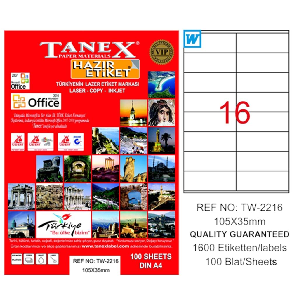 Tanex Laser Etiket 100 YP 105x35 Laser-Copy-Inkjet TW-2216