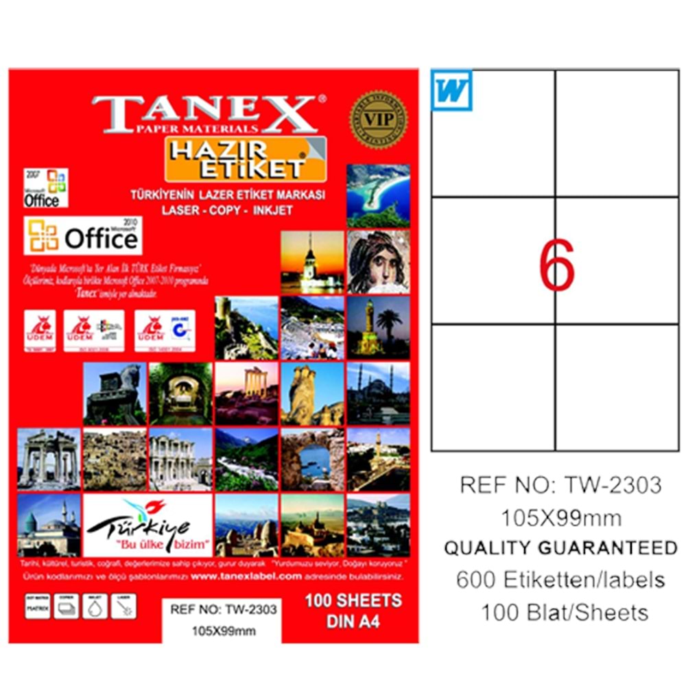 Tanex Laser Etiket 100 YP 105x99 Laser-Copy-Inkjet TW-2303