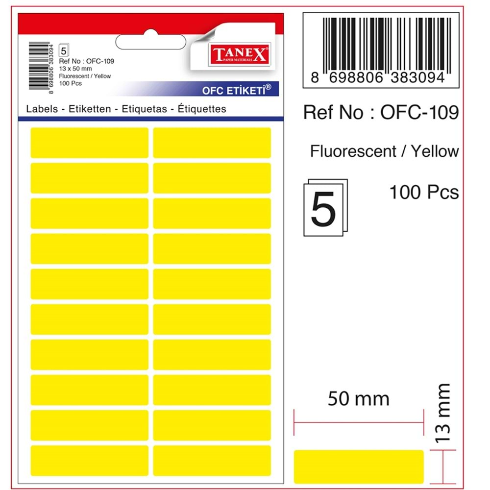 Tanex Ofis Etiketi Fosforlu Sarı Ofc-109