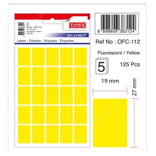 Tanex Ofis Etiketi Poşetli 74x100 MM Sarı OFC-125 (1 Adet)