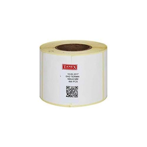 Tanex Barkod Etiketi Termal Eco 58x40 MM 40 MM Çap 600 LÜ 1 Lİ