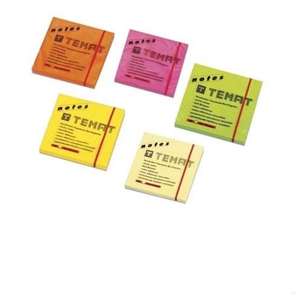 Temat Yapışkanlı Not Kağıdı 75x75 mm Pastel Sarı 10483 (1 Adet)