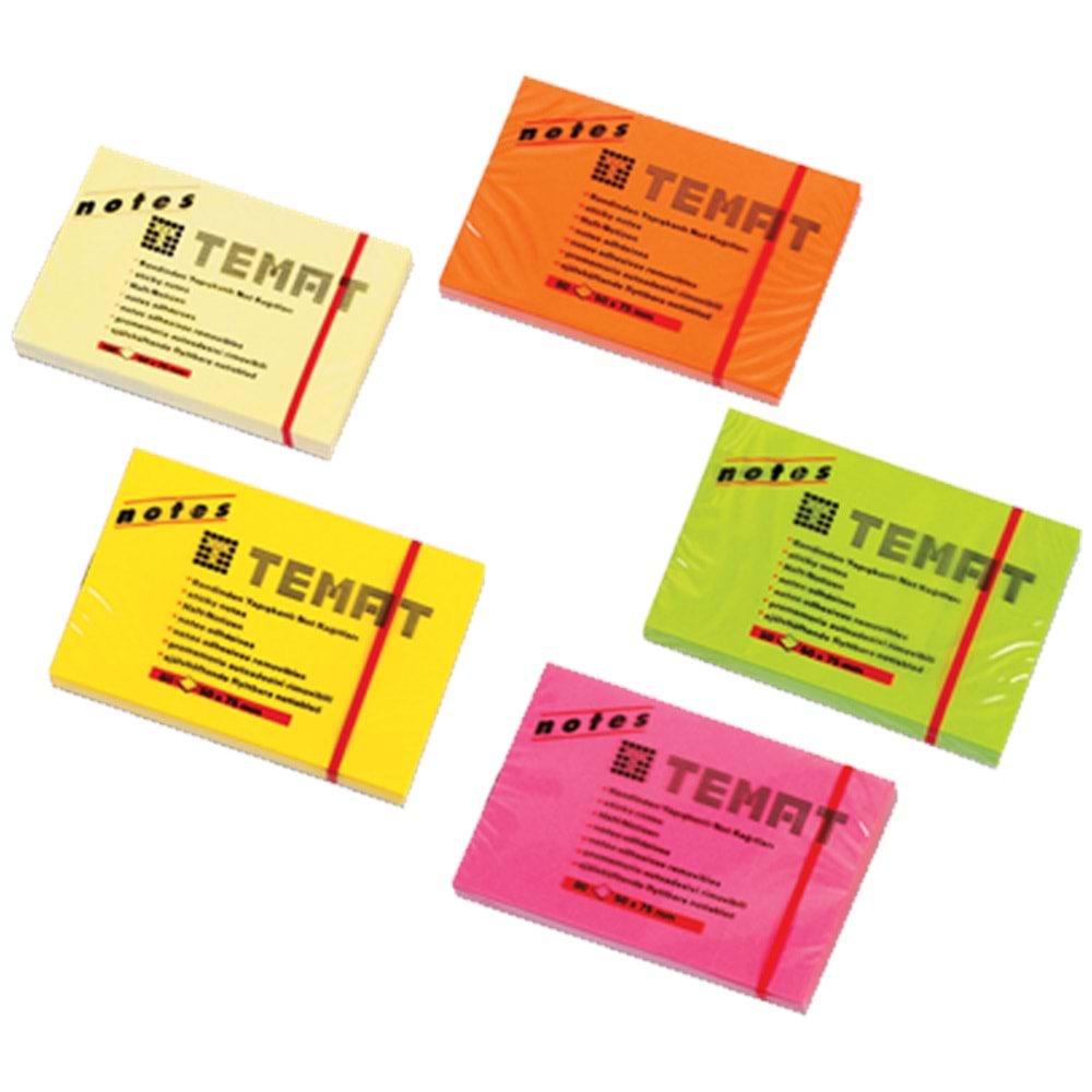 Temat Yapışkanlı Not Kağıt 50x75 MM Fosforlu Pembe 11609 (1 Adet)
